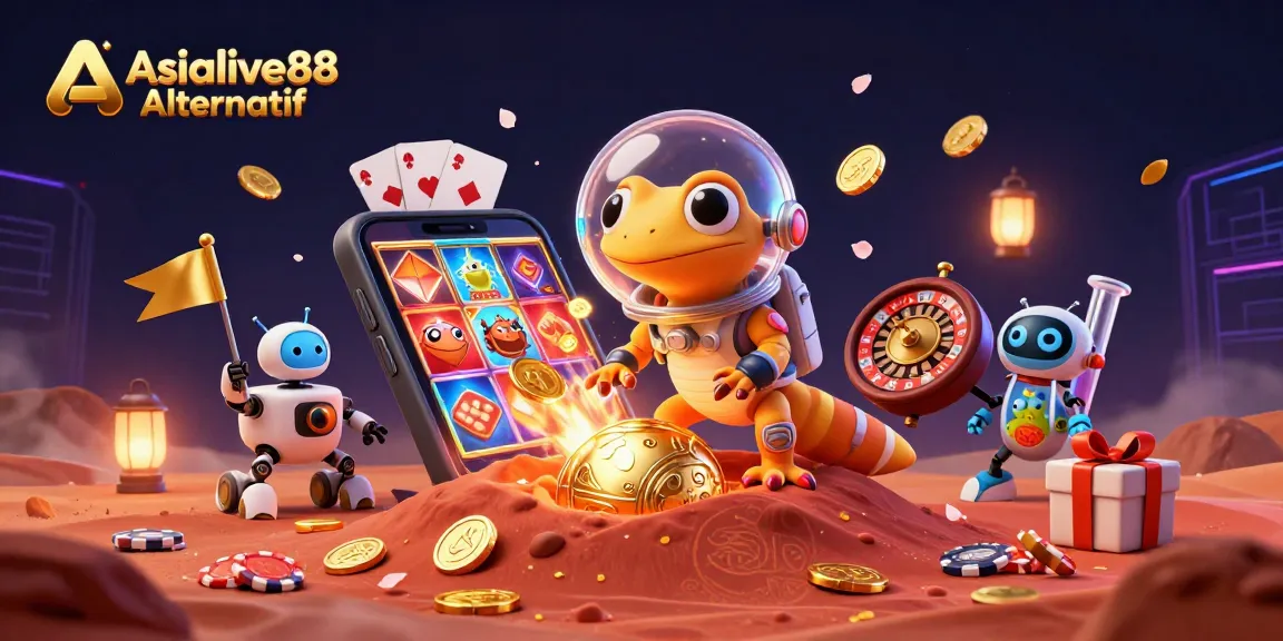 Engage with Asialive88 Alternatif's gaming adventure featuring thrilling slots and festive casino vibes.