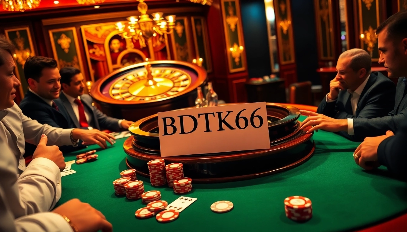 Experience the excitement of BDTK66 at a luxurious poker table with colorful chips and cards.