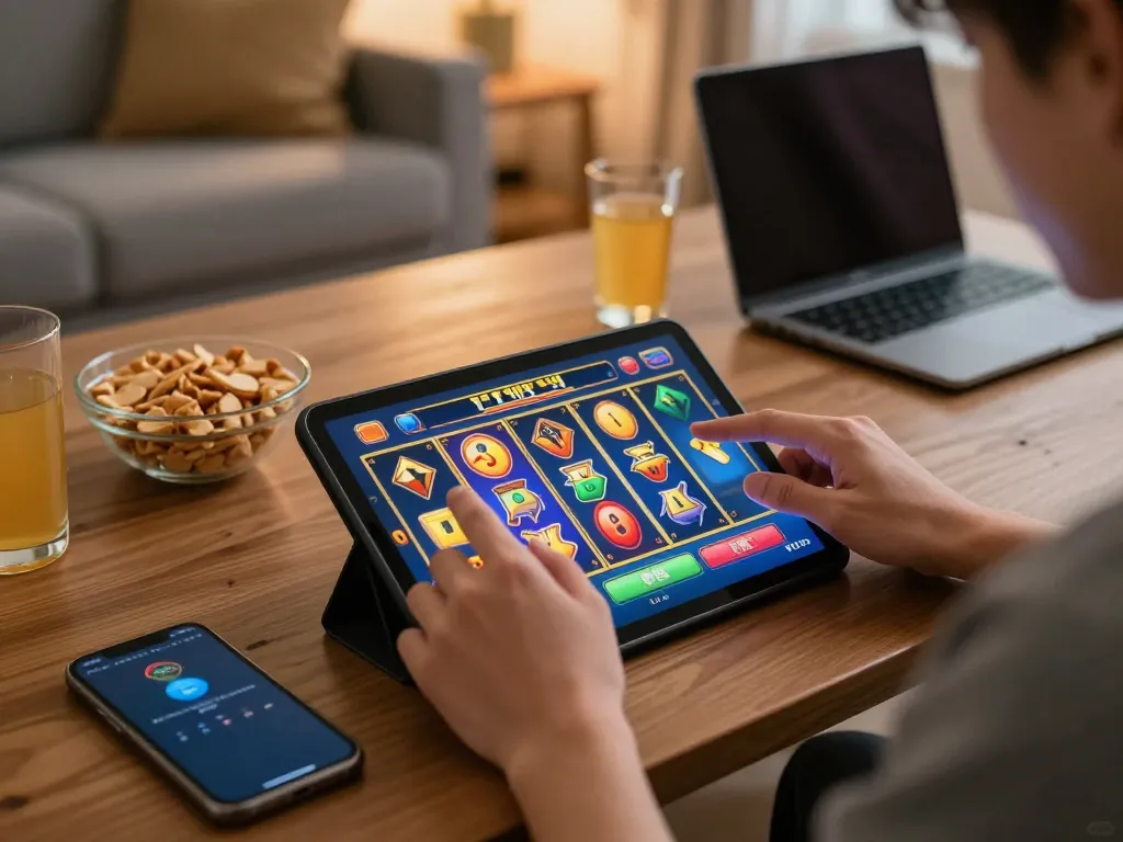 Terlibat dalam login hargatoto untuk permainan slot yang menarik di tablet dalam suasana rumah yang nyaman