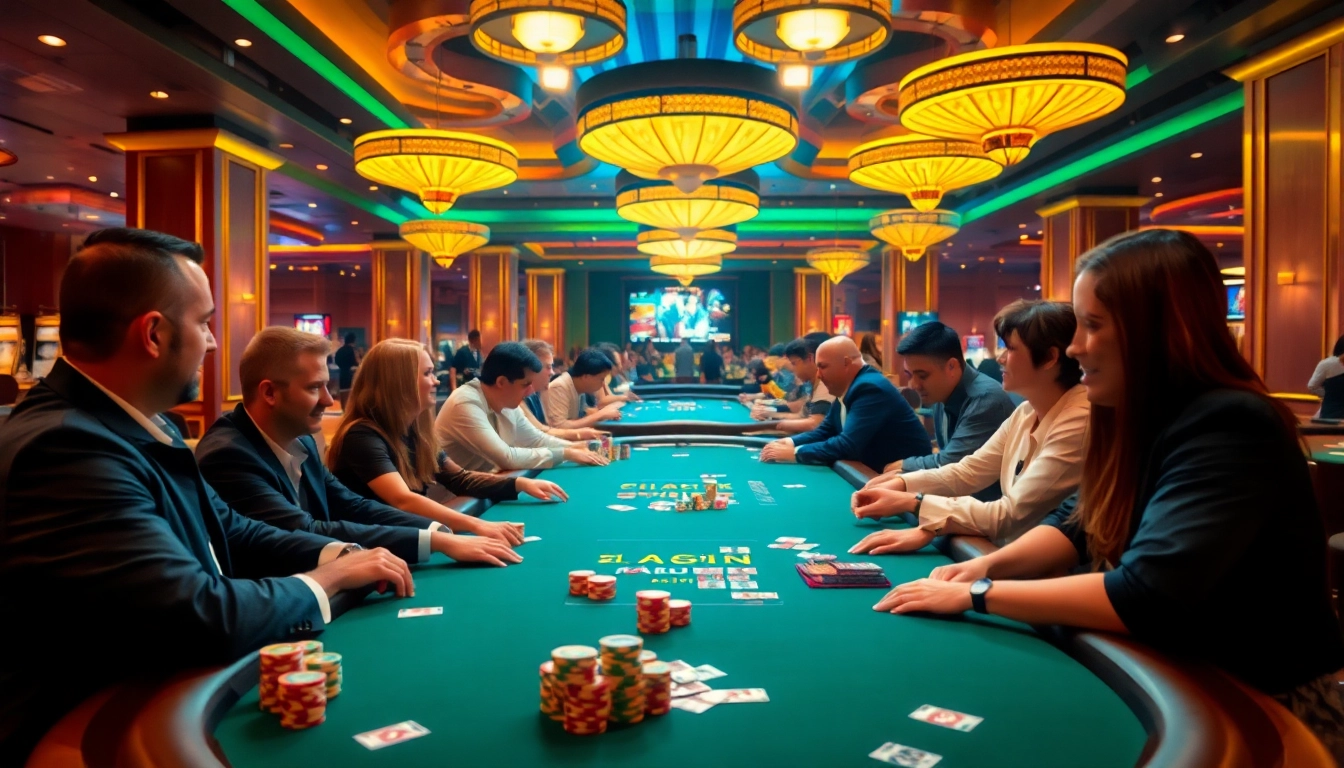 Engaged players at a casino table showcasing 18vip娛樂 with vibrant poker action.
