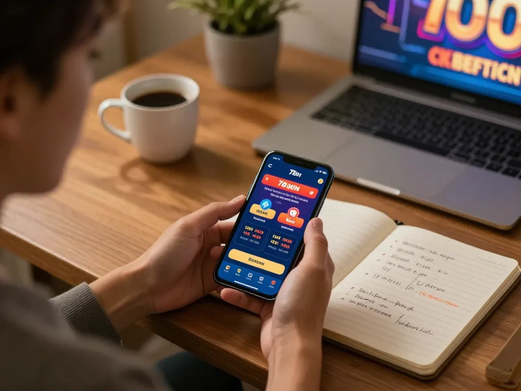 The user engages with the 78win app on their smartphone, reflecting excitement in online gambling.