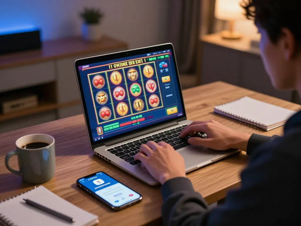 Engaging in online gaming at home with the link jun88 app for a thrilling slot experience.