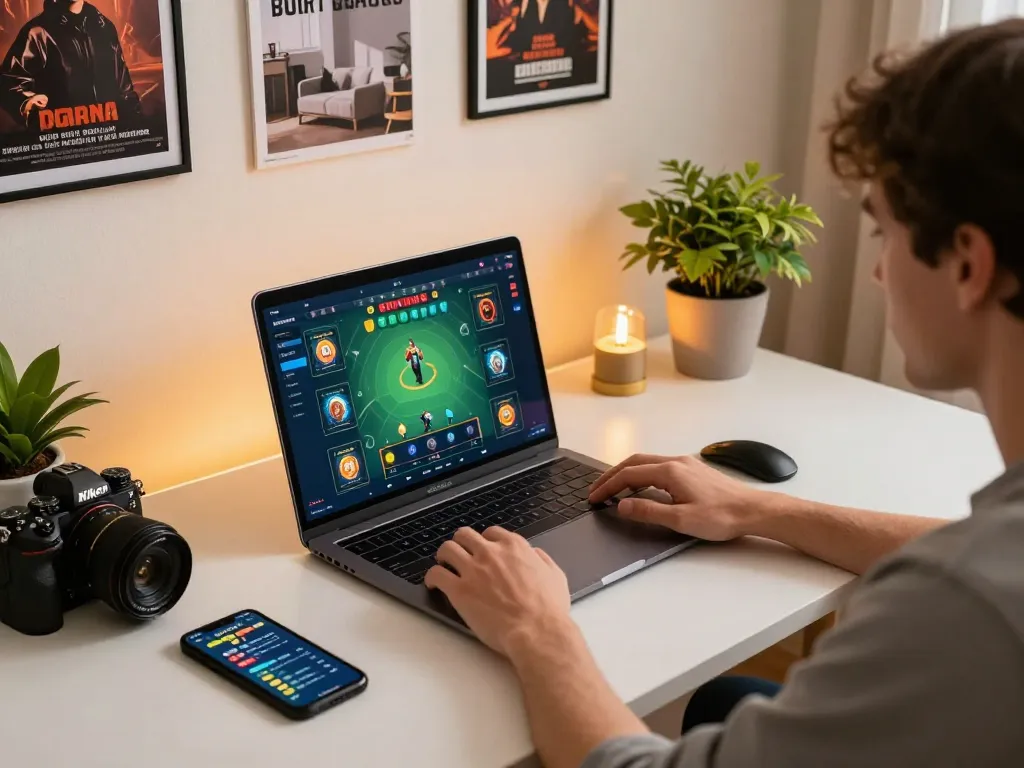 Engaging in online betting activities using ty le keo nha cai on a modern home gaming setup.