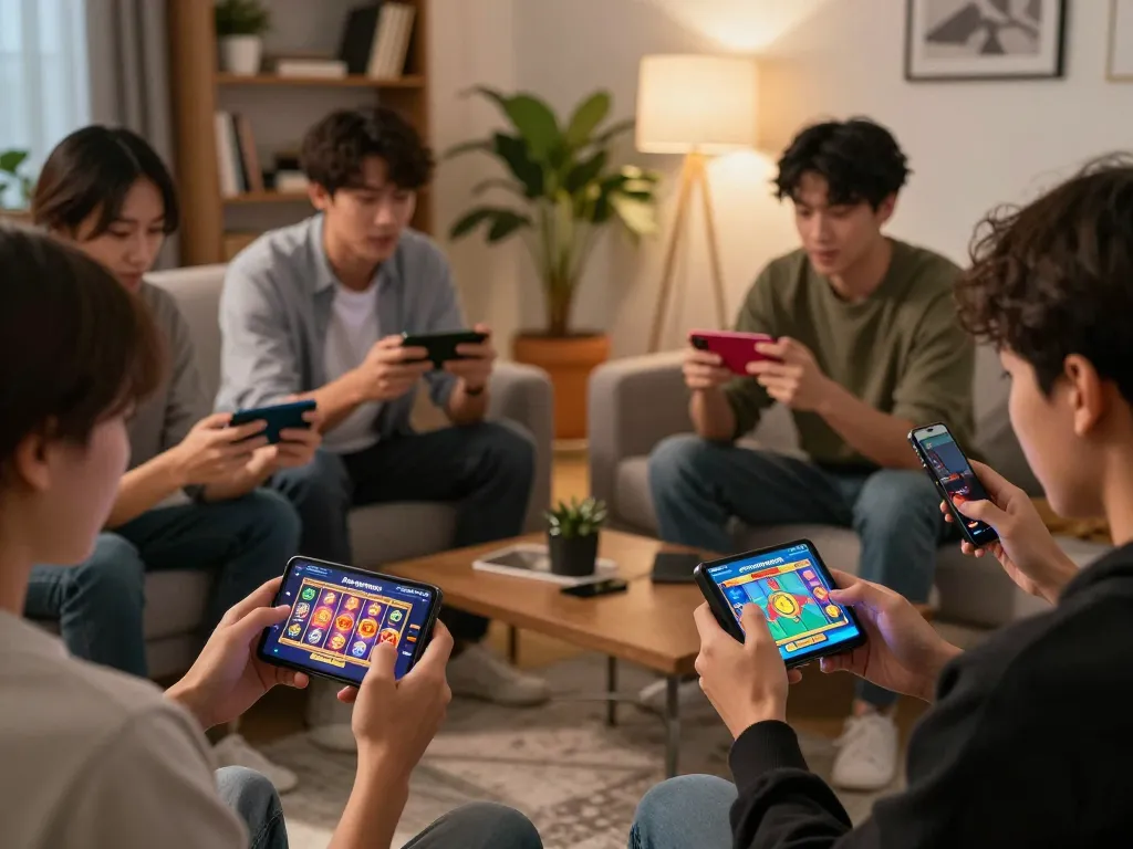 Engaging players exploring free credit mega888 in a cozy home setting with smartphones and strategic gameplay.