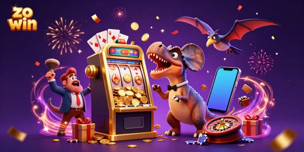 Experience the excitement of zo win as a pachycephalosaurus triggers a jackpot, surrounded by dynamic casino elements.