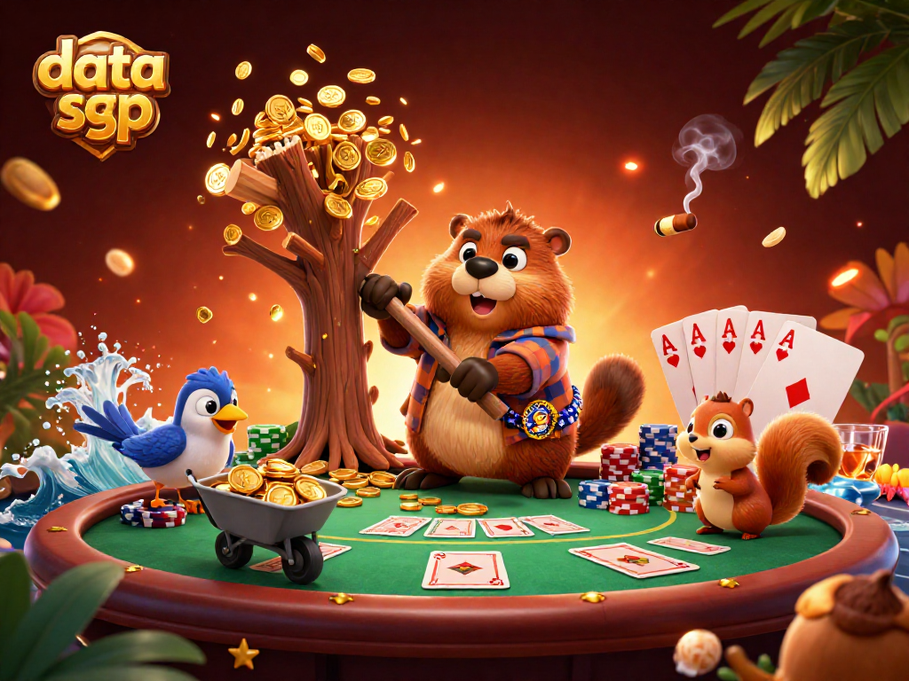 Permainan data sgp menampilkan beaver pemotong kayu, mengumpulkan koin emas dengan kecepatan tinggi.