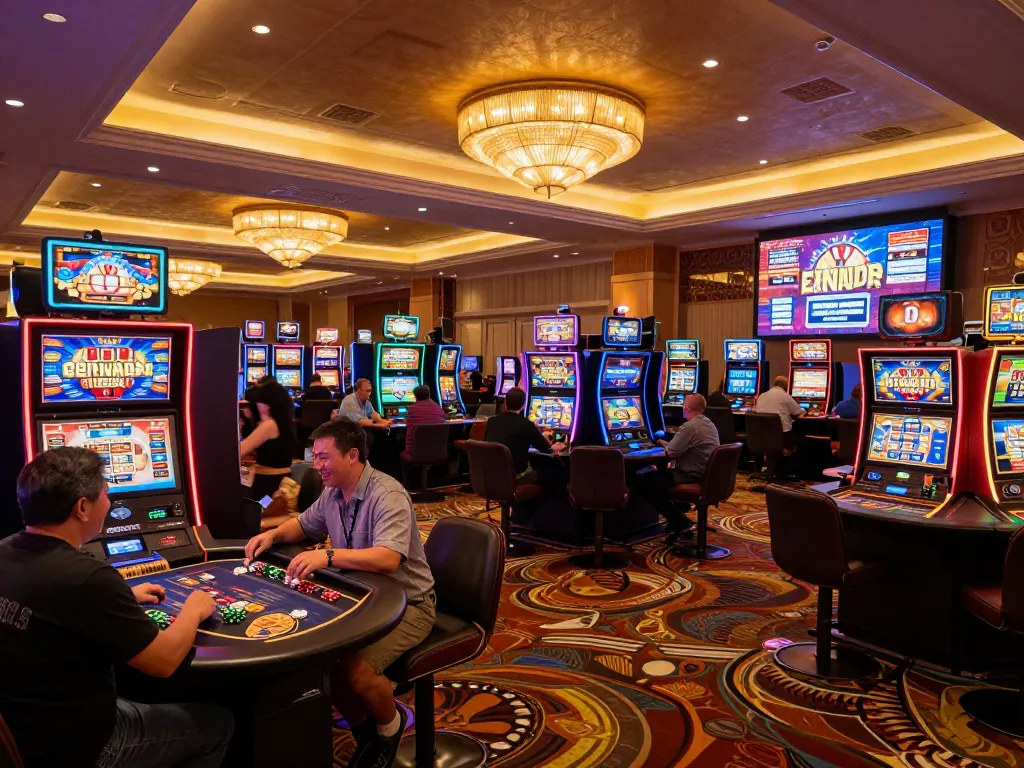 Alev casino players enjoying an exciting gaming experience with colorful slot machines and dynamic tables in a vibrant atmosphere