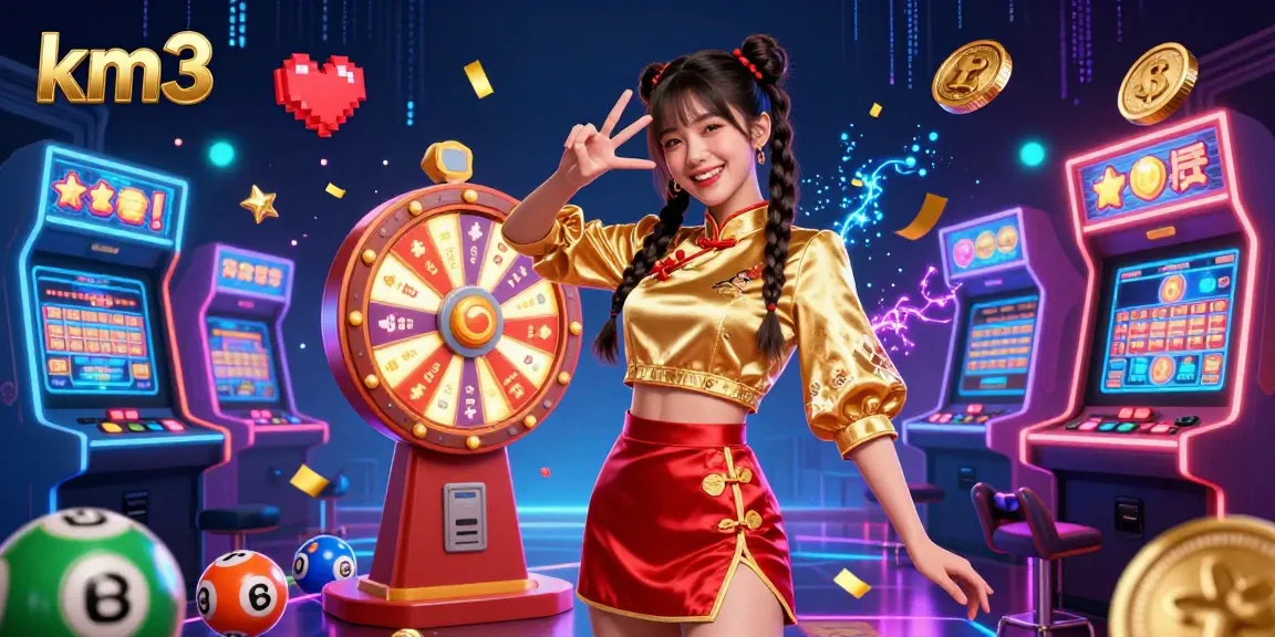 Experience thrilling gameplay with km3 in a colorful, vibrant casino-themed illustration featuring a lively character.