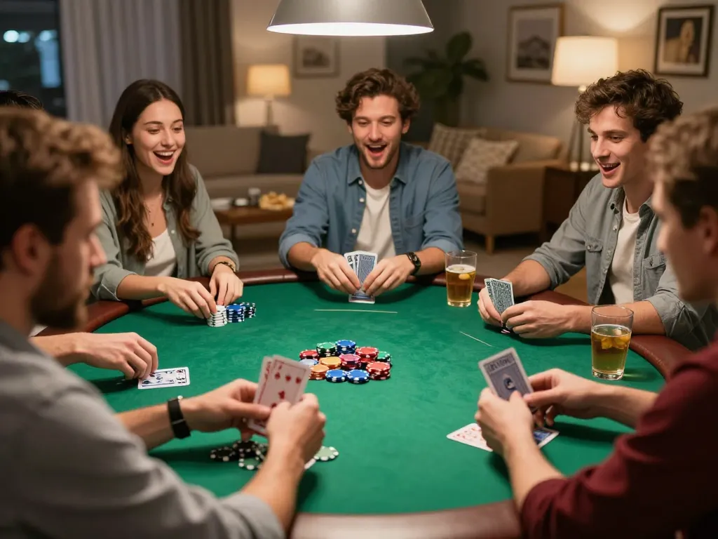 Engage in a lively poker game among friends while learning to Create a Caricature effortlessly.