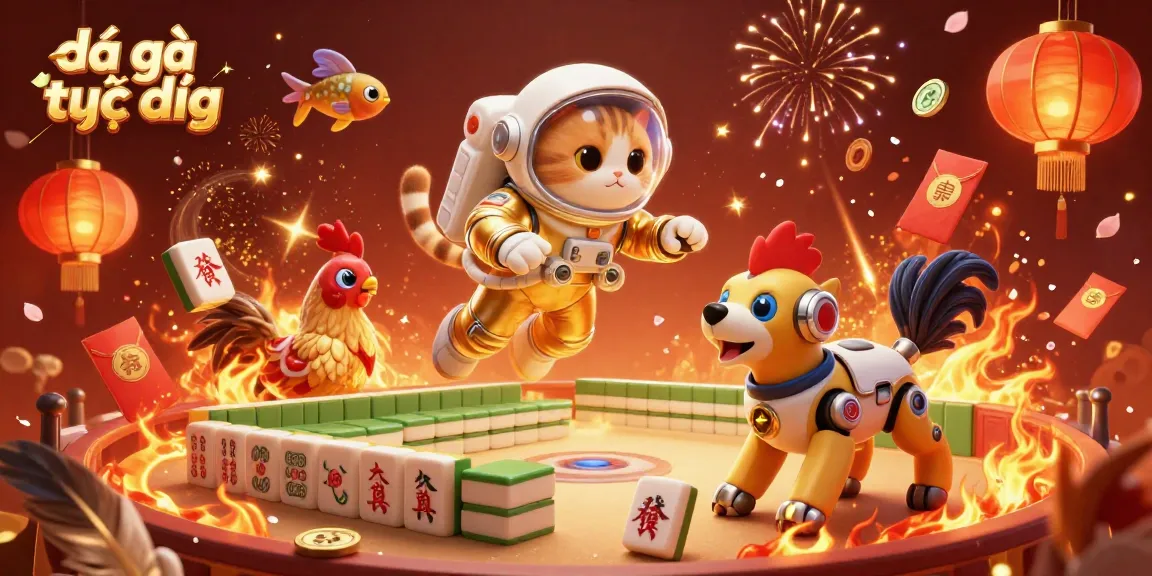 Experience intense đá gà trực tiếp action amidst vibrant arena atmosphere with dynamic characters and festive elements.