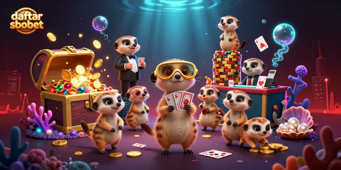 Engage with daftar sbobet through an animated meerkat casino operation showcasing dynamic betting elements.