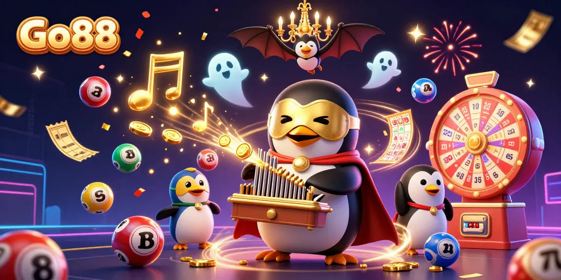Experience Go88 with lively lottery elements and a joyous casino atmosphere in an exciting 3D illustration.