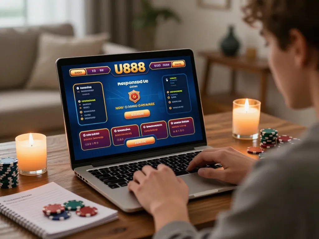 A person focused on the U888 casino interface while strategizing their online betting.