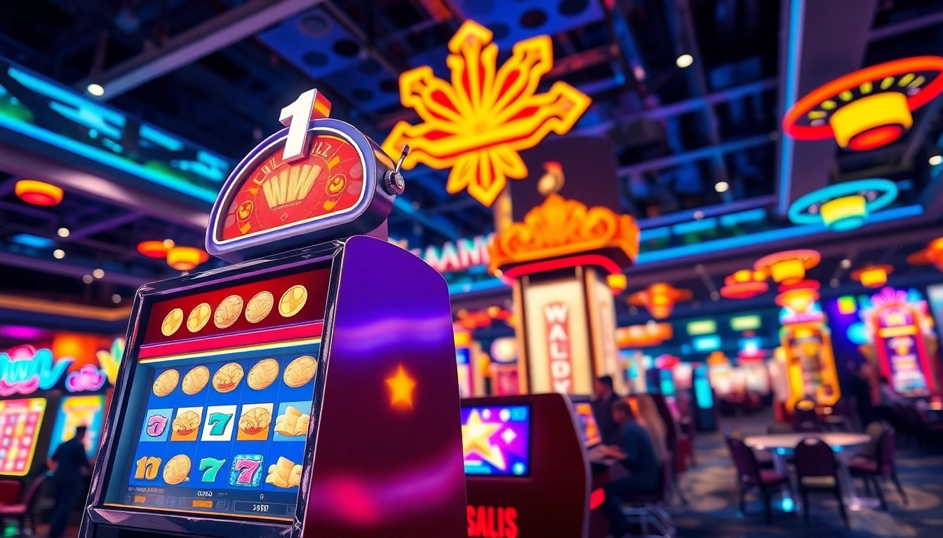 Garasislot menampilkan mesin slot animasi dengan lingkungan kasino yang ceria.