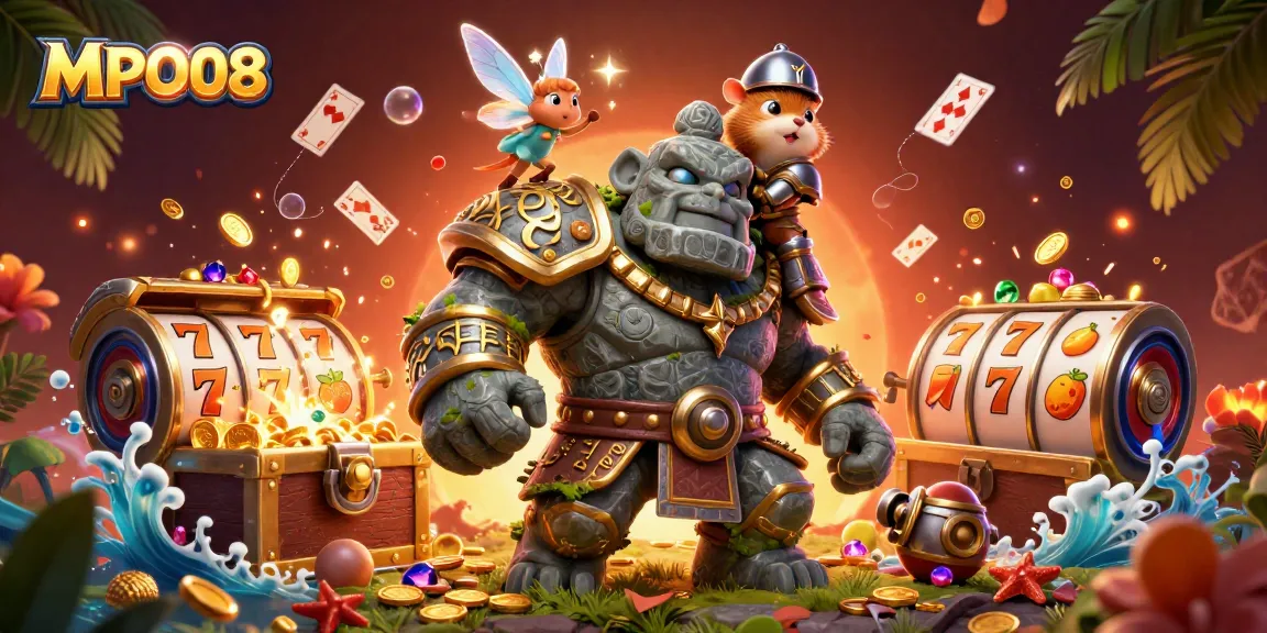 MPO08 slot gaming experience, showcasing an interactive magical scene with characters and game elements.