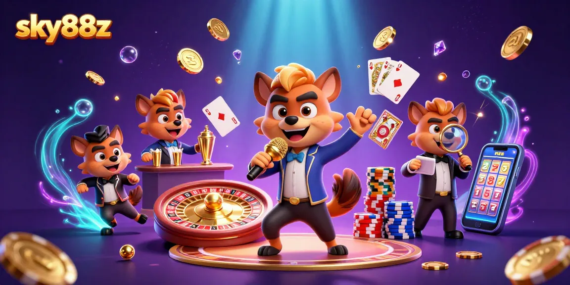 Join the fun at sky88z with hyenas enjoying a comedy casino night filled with games and laughter.