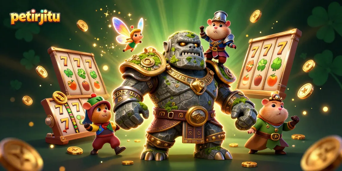 spinkan slot di petirjitu dengan karakter golem, peri magis, dan ksatria hamster