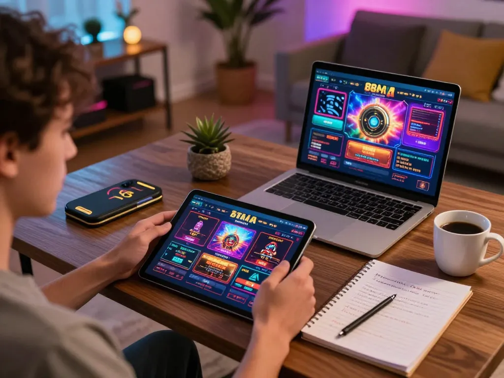 Engaging in 88aa đăng nhập at a cozy home gaming setup, highlighting online betting on a tablet.