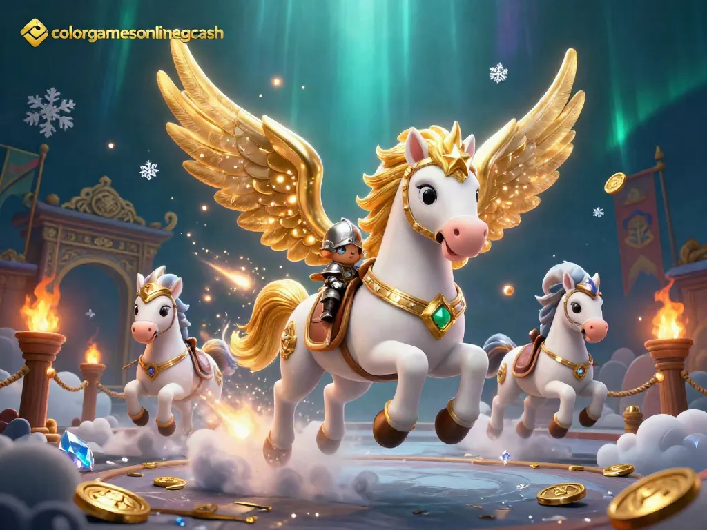 Engage in colorgamesonlinegcash with our thrilling illustrated fantasy horse race scene.