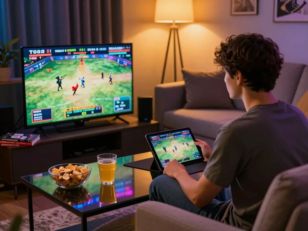 Watch đá gà trực tiếp hôm nay from a cozy gaming setup with tablet and snacks