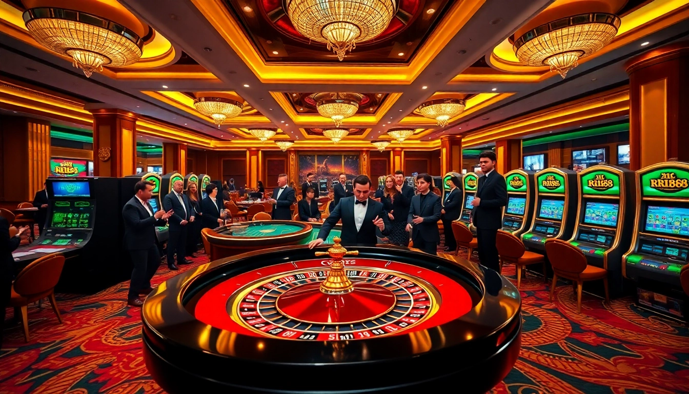 RR88 players enjoying high-stakes gambling at a luxurious casino table.