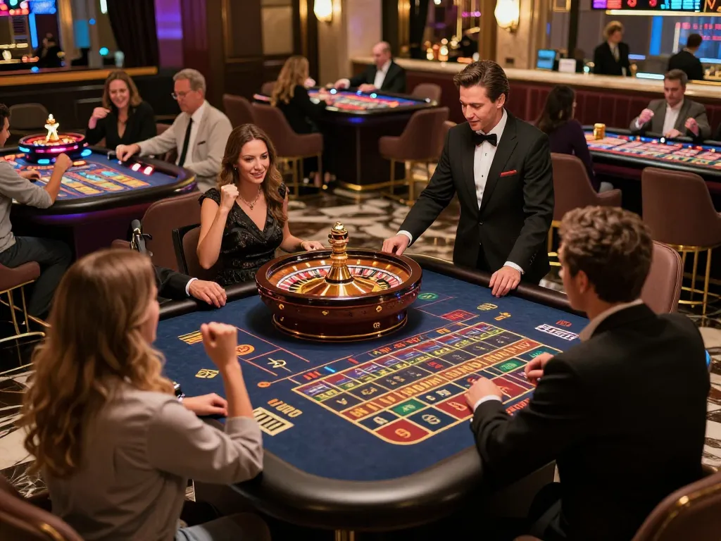 Players thrilled at the roulette table at Hi88 casino, celebrating wins and enjoying the gaming atmosphere