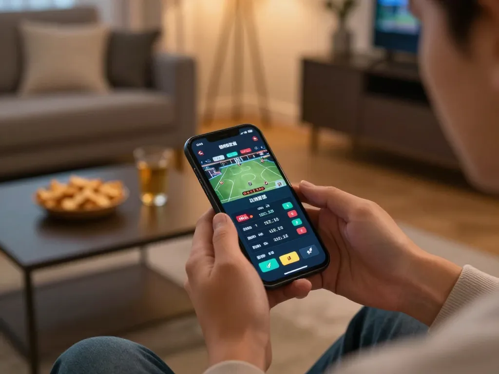 Engage with peri11's mobile betting app, analyzing live odds and strategies in a cozy home scene