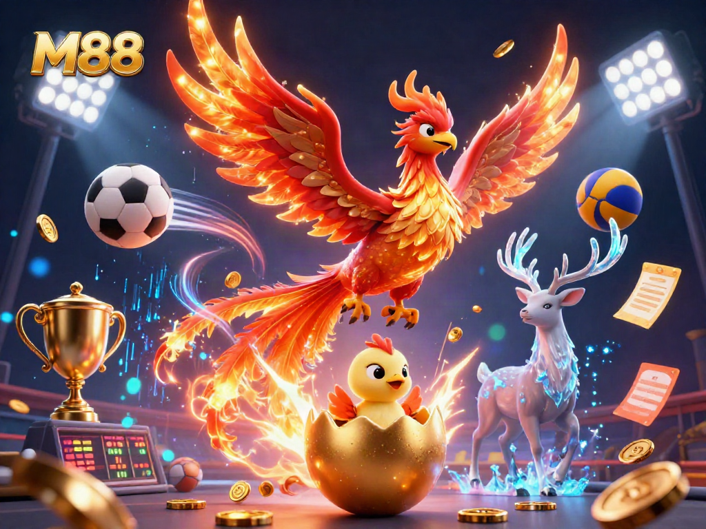M88 casino sports betting illustration showcasing dynamic gameplay with vibrant characters and elements