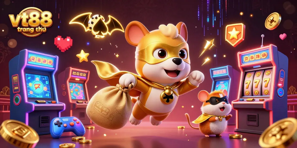 Experience vt88 trang chủ with a dynamic 3D illustration featuring casino elements and exciting characters.