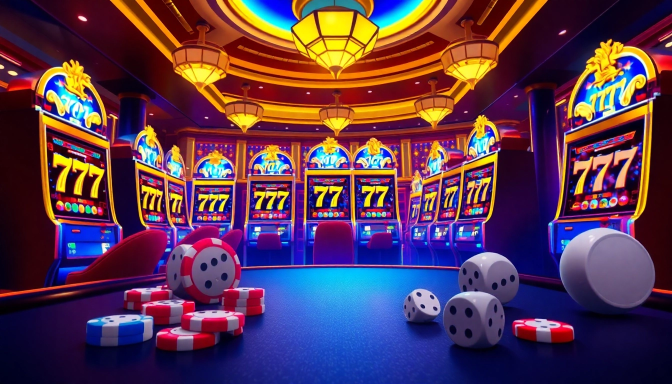 Suasana menarik pemain menikmati mesin slot777 di dalam suasana kasino mewah.