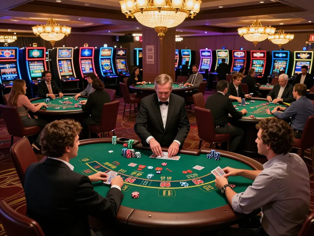 Players engaging in intense blackjack action at a casino table featuring SC88 elements, amidst vibrant atmosphere.