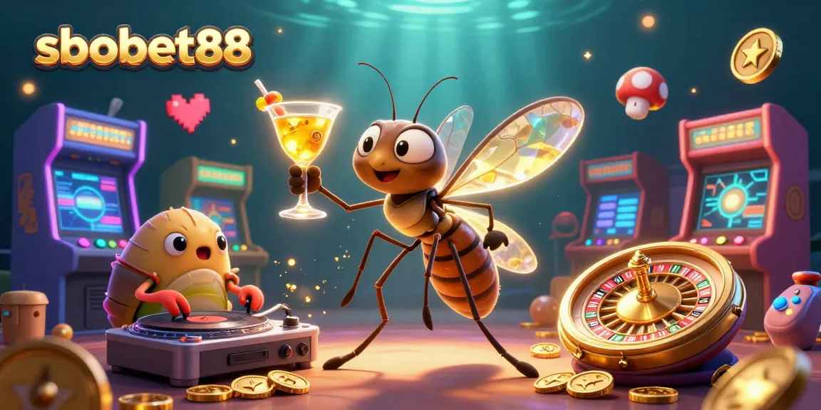 Experience exciting action at sbobet88 with a playful 3D illustration of a casino mascot and vibrant game elements.