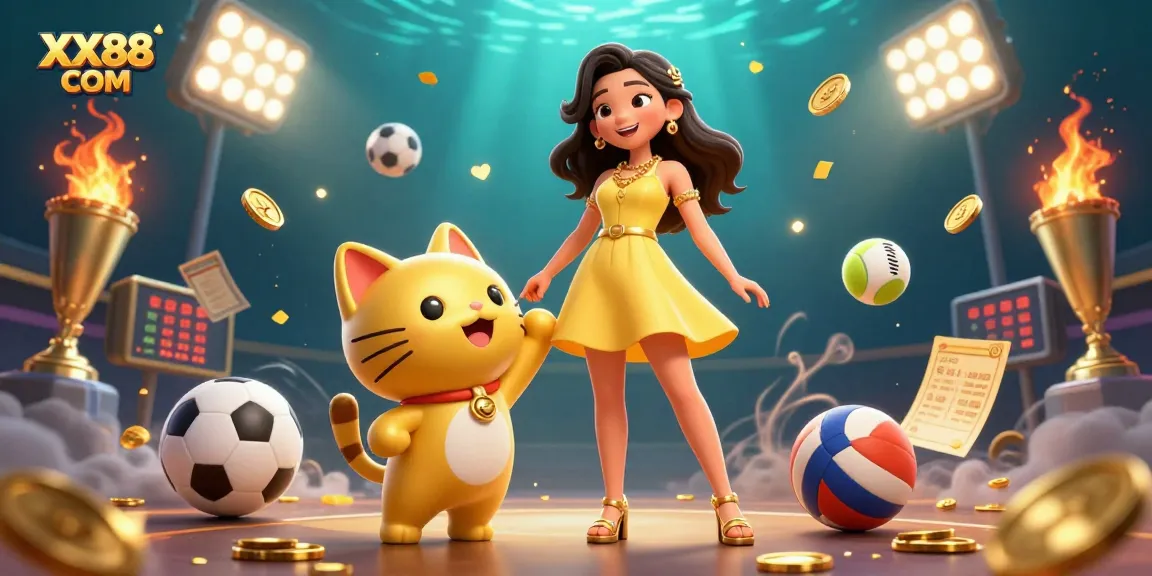 Join the fun with XX88 COM and win exciting prizes at this dynamic casino illustration.