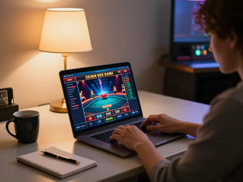 Player engaging in online betting on xo88, showcasing a vibrant casino interface and cozy gaming setup.