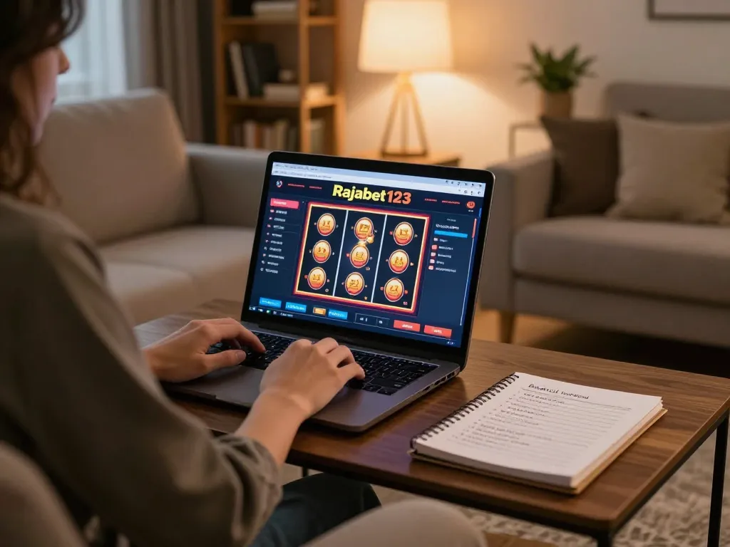 Engaging in online slots at Rajabet123 with personalized notes for strategic gameplay in a cozy atmosphere.