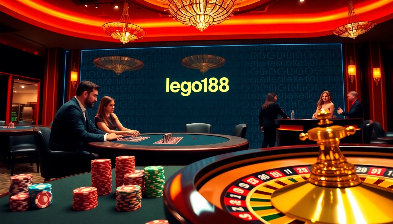 Experience the excitement of lego138 slots with vibrant poker chips and a roulette wheel in play.