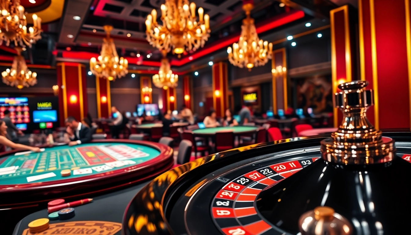Hay88 players engaging in thrilling casino games at a vibrant roulette table.