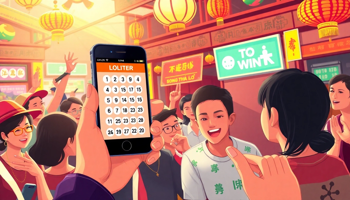 Check lottery results for Song thủ lô with excitement in a vibrant scene