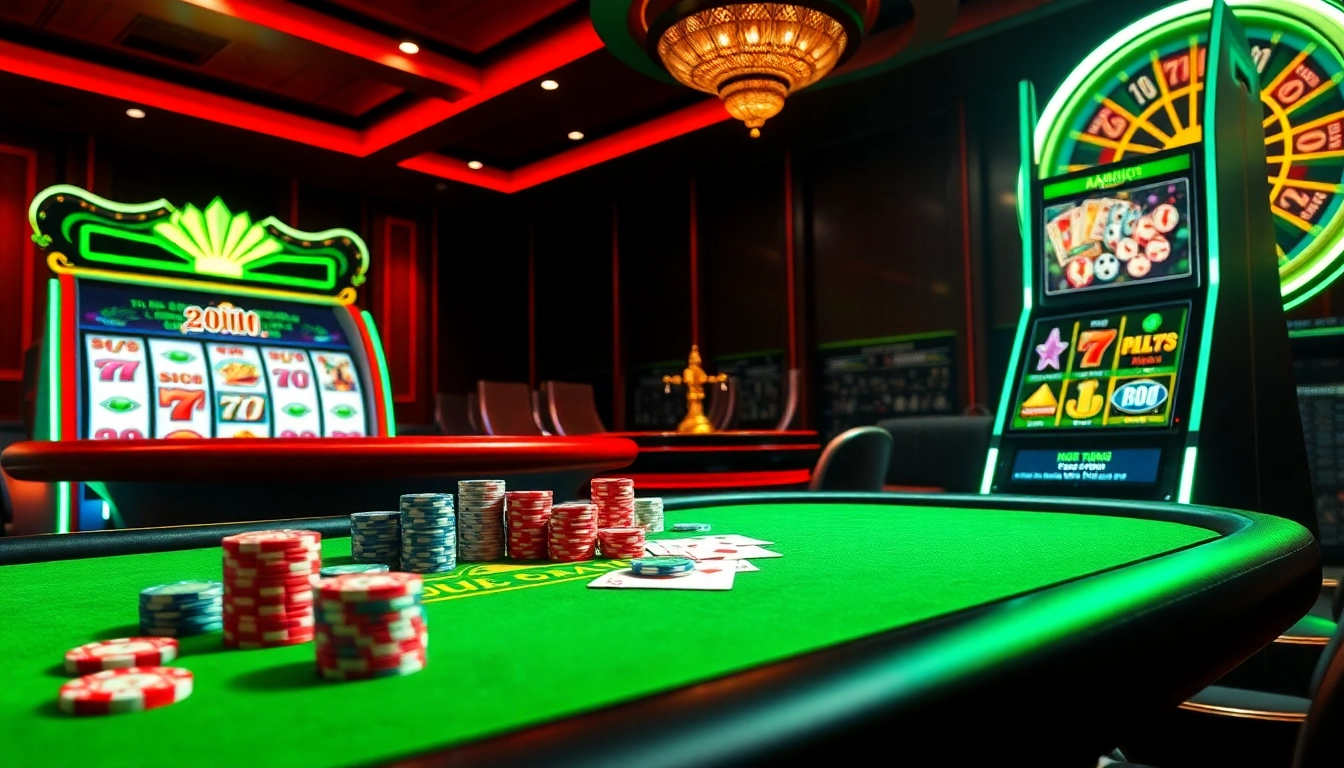 Engage with nổ hũ đổi thưởng at a vibrant online casino featuring dynamic slot machines and poker tables.