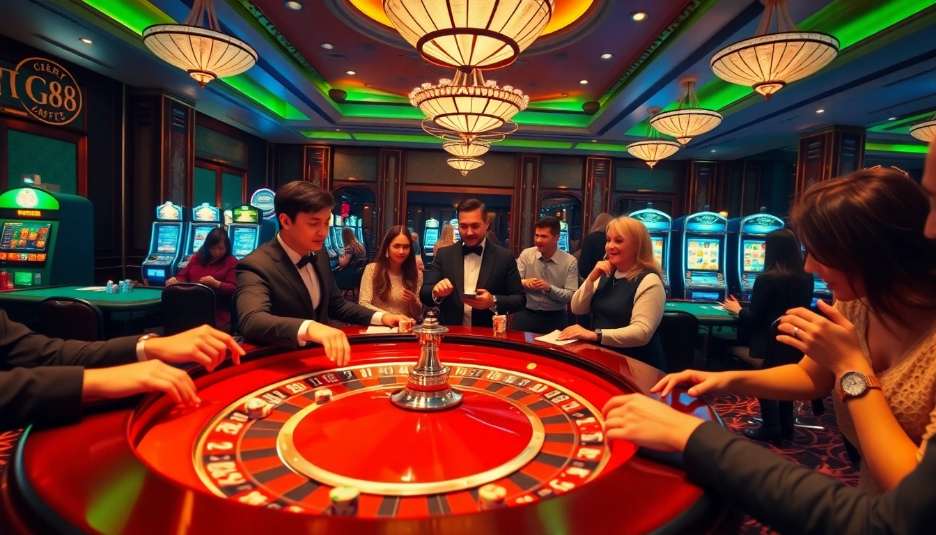 Players enjoying the thrilling vibe of TG88 casino with roulette and card games.