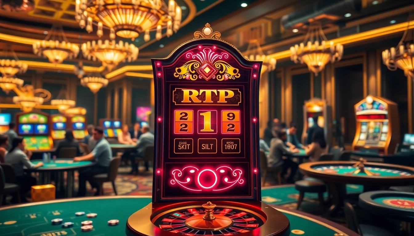 Players winning at an RTP Slot machine in a luxurious casino environment.