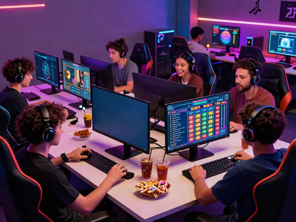Gamers participating in the unsurtoto online lottery game with vibrant setups.