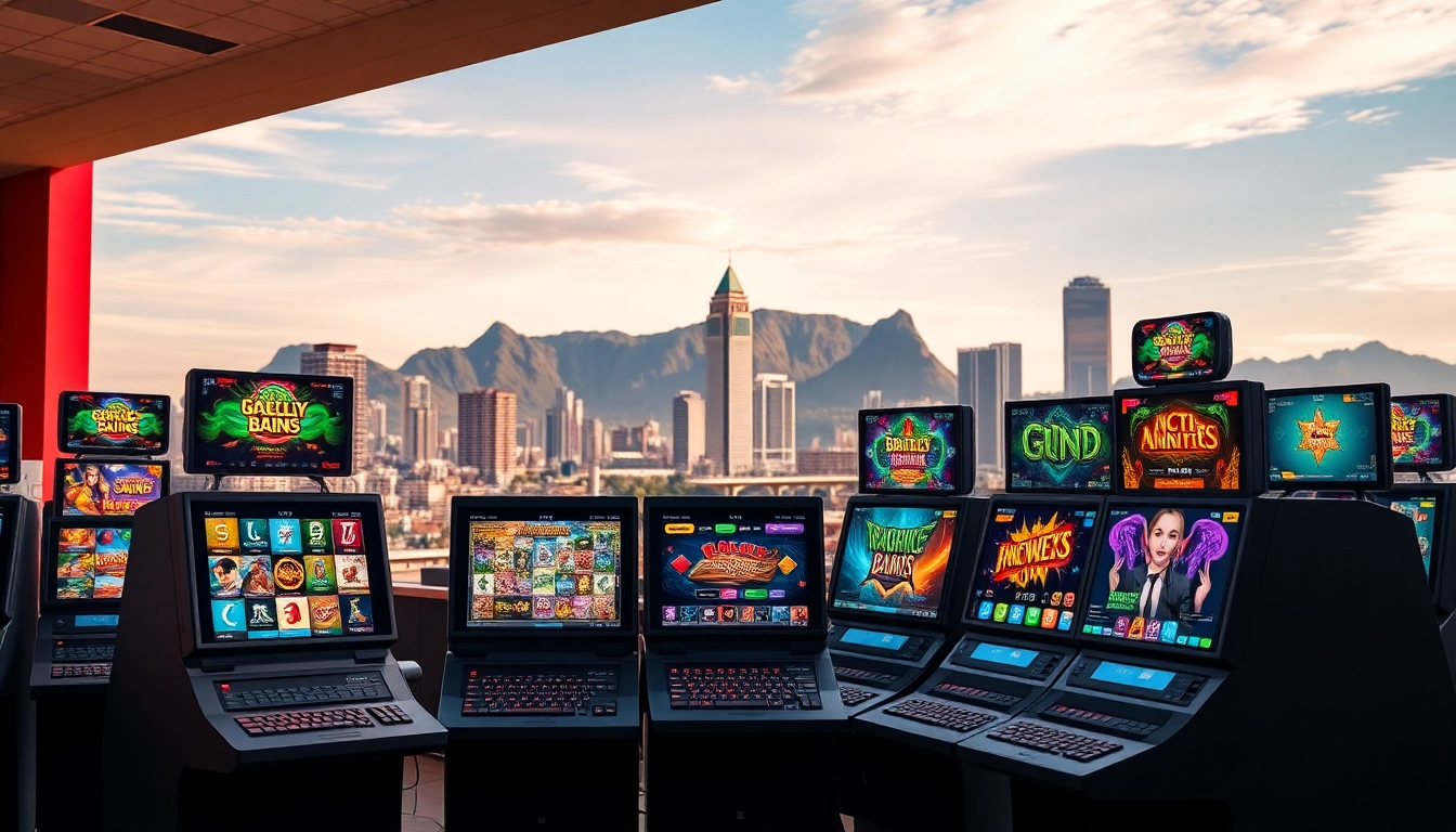 Showcase of the Best iGaming Software Providers in South Africa with vibrant gaming interfaces.