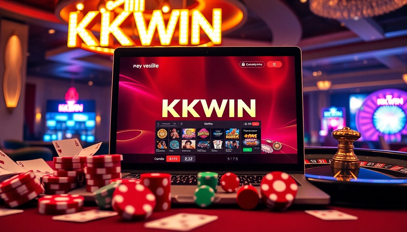 Experience the thrill of gambling at KKWIN with engaging games displayed in a luxurious casino setting.