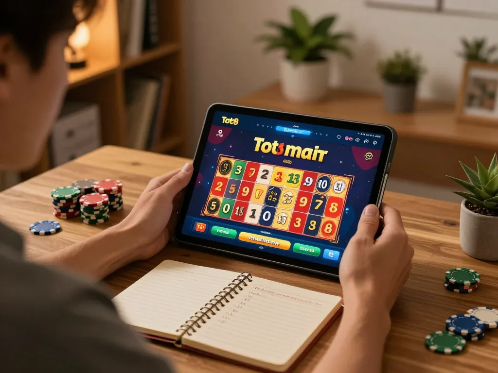 Engaging player accessing toto8 link alternatif for live lottery draw on tablet in cozy home setting