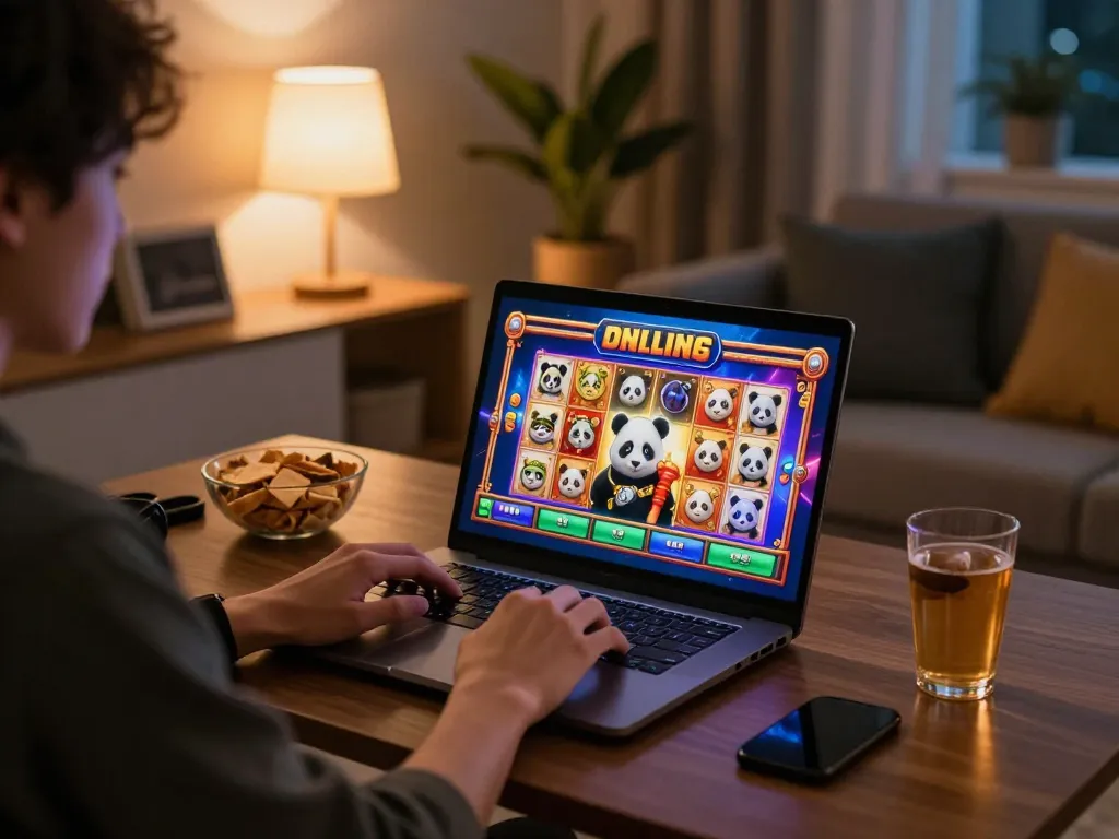 Pengalaman permainan slot online Panda Win di pengaturan rumah yang nyaman dengan visual yang menarik.