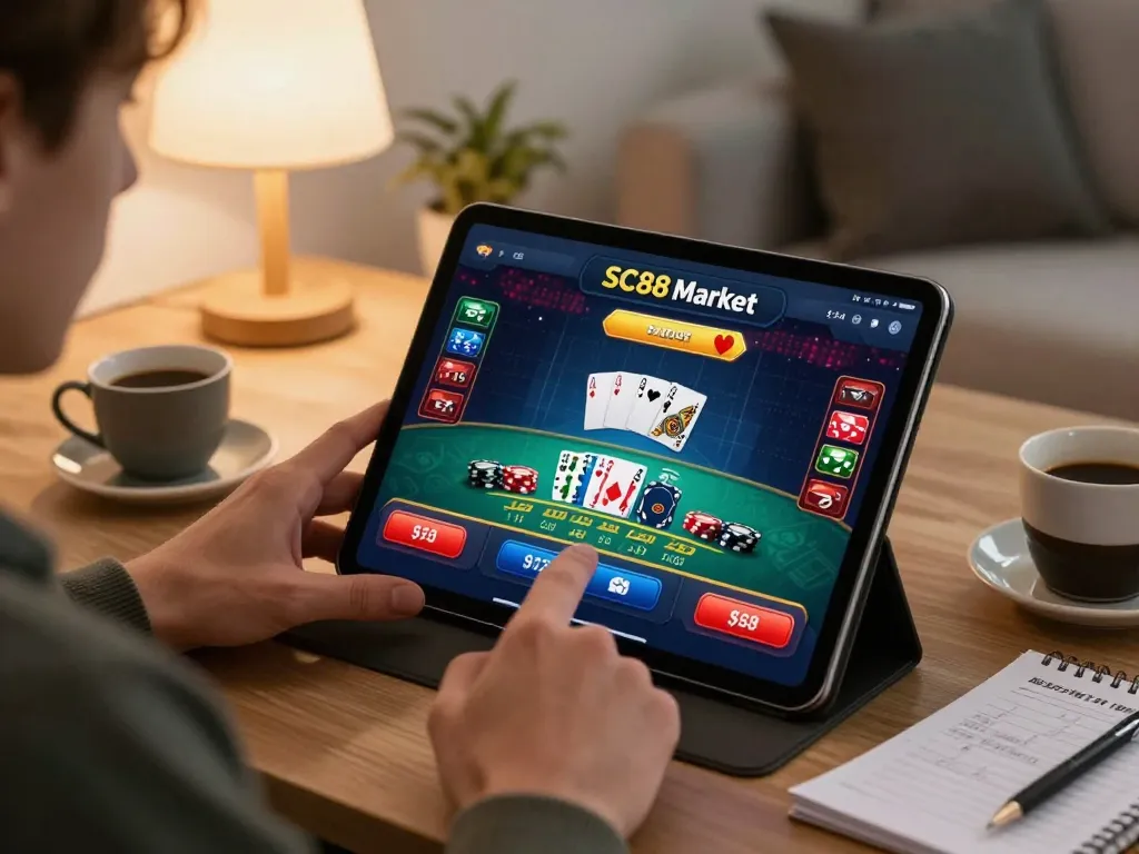 Engaging in SC88 Market's casino app game, showcasing vibrant content and strategic gambling.