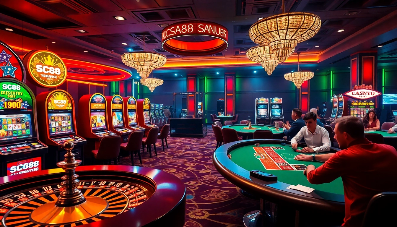 Players experiencing thrilling casino games at SC88 with vibrant tables and machines.