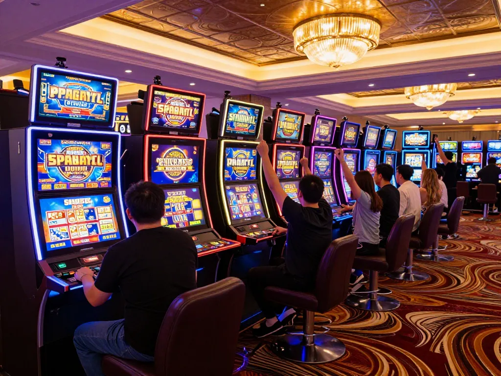 Experience thrilling gameplay with colorful Pragmatic Slots and excited players in a vibrant casino.