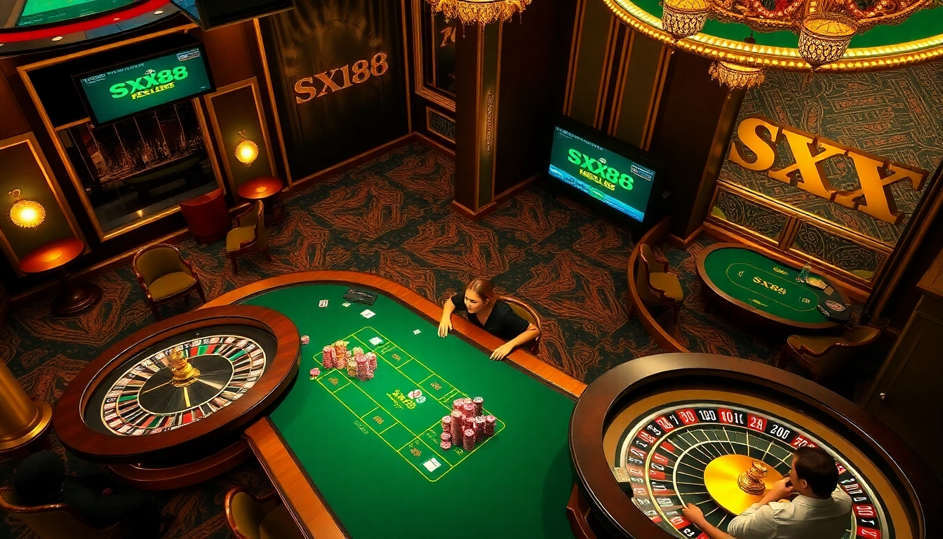 SX88 players engaging in strategic poker gameplay at a luxurious casino table.